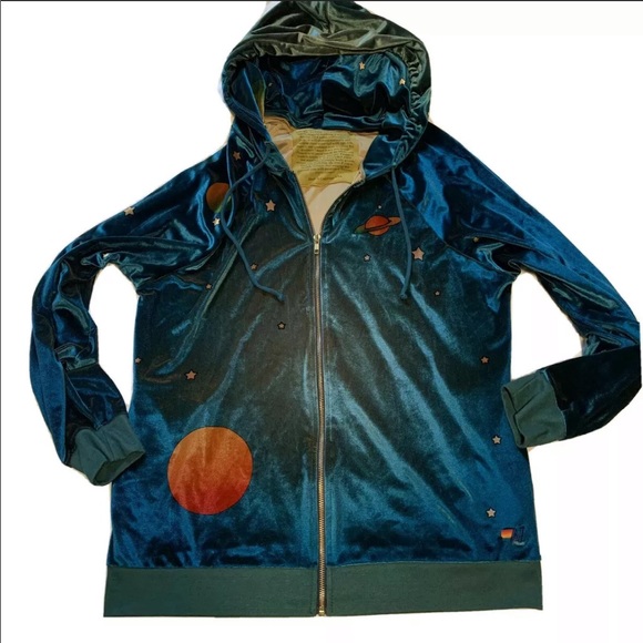 *SOLD* Aviator Nation Galaxy Velvet Hoodie Teal L - Picture 1 of 12